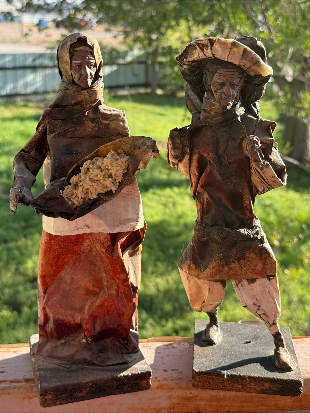 Vintage Village “Mexican People” Paper Mache Peasant Figurines Brown, Cream, Red
